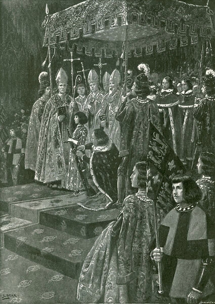 The presenting of the spurs and sword at the coronation of Henry VI (litho)