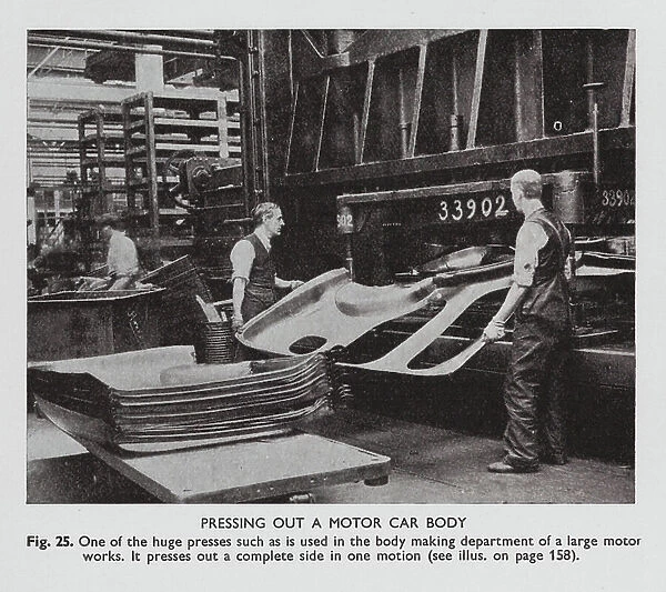 Pressing out the body of a motor car (b / w photo)