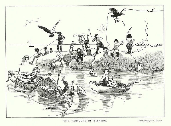 Primeval scenes: The Humours of Fishing (litho)