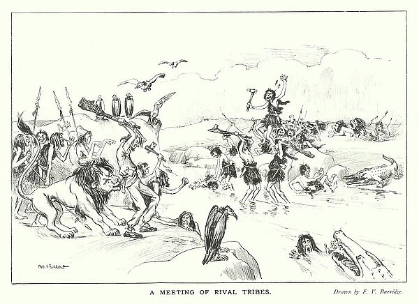 Primeval scenes: A Meeting of Rival Tribes (litho)