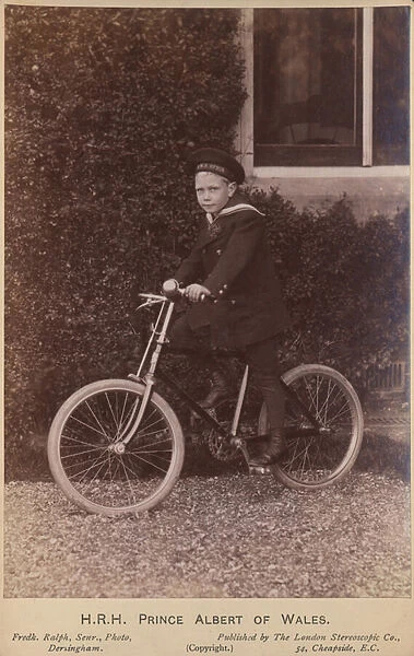 Prince Albert of Wales poses only a bicycle (b  /  w photo)