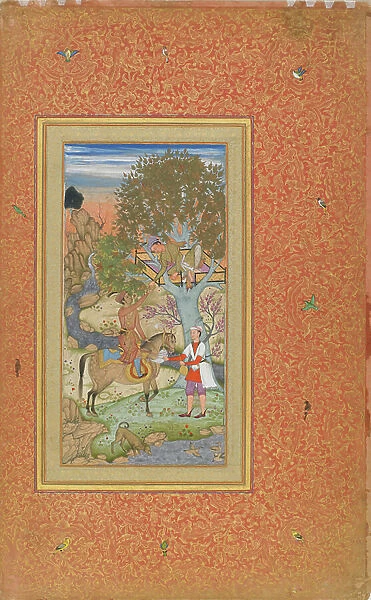 Prince on Horseback Offering Wine to a Youth, c.1600 (watercolor, ink, gold on paper)