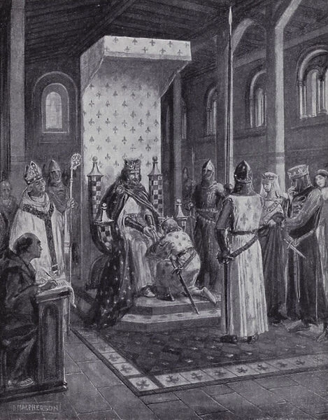 Prince Richard (later King Richard I) paying homage to King Philip II of France. (litho)