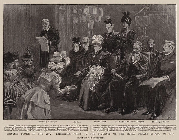 Princess Louise in the City, presenting Prizes to the Students of the Royal Female School of Art (litho)