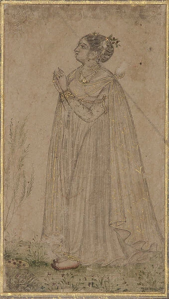 A princess worships the sun, c. 1600 (opaque w  /  c & gold on paper)