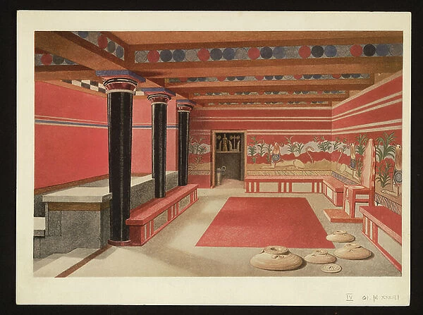 Print of the reimagined Throne Room of the Palace of Minos at Knossos (Evans Fresco Drawing A / 7), 1917 (paper)