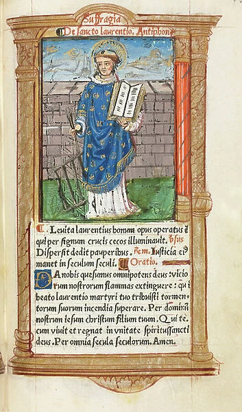 Printed Book of Hours (Use of Rome): fol. 101r, St. Lawrence, 1510 (112 Printed folios on parchment, bound)