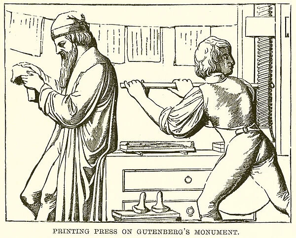 Printing Press on Gutenbergs Monument (engraving)