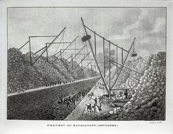 Process of Excavation, Erie Canal, Lockport (litho)