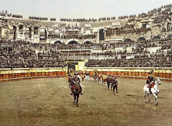 Procession of matadors at the Amphitheatre in Nimes, 1890-1900 (chromolitho)