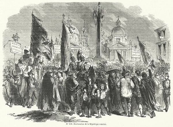 Proclamation of the Roman Republic, Italy, 9 February 1849 (engraving)