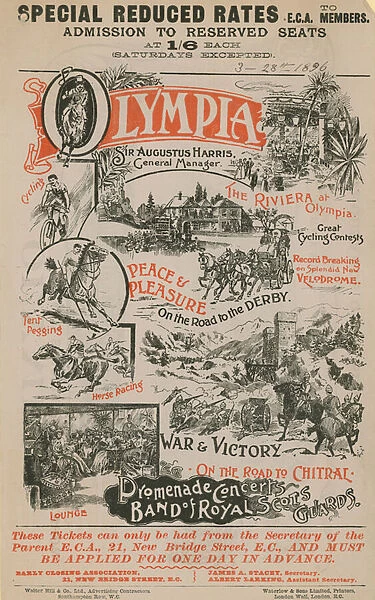 Promotional poster for Olympia, 28 March 1896 (colour litho)
