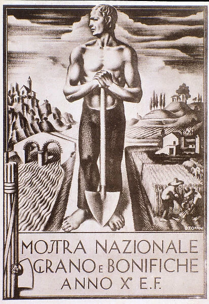 Propaganda fascist poster for grain and land improvement campaign, 1932