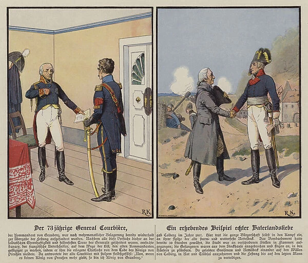 Prussian General Wilhelm Rene de l Homme de Courbiere and the Siege of Kolberg, 1807 (colour litho)