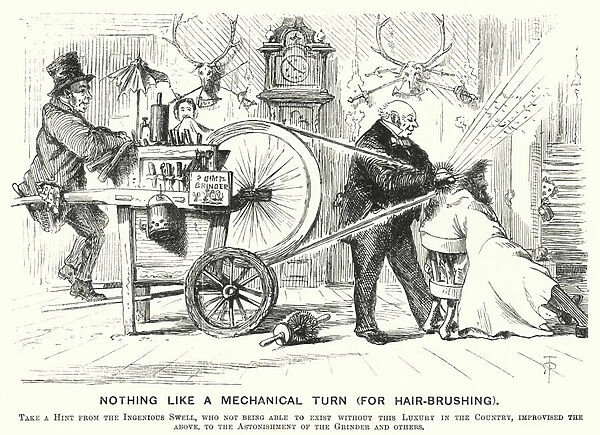 Punch cartoon: Nothing Like a Mechanical Turn (for Hair-Brushing) (engraving)