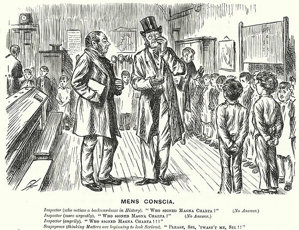 Punch cartoon: Mens Conscia - school inspection (engraving)