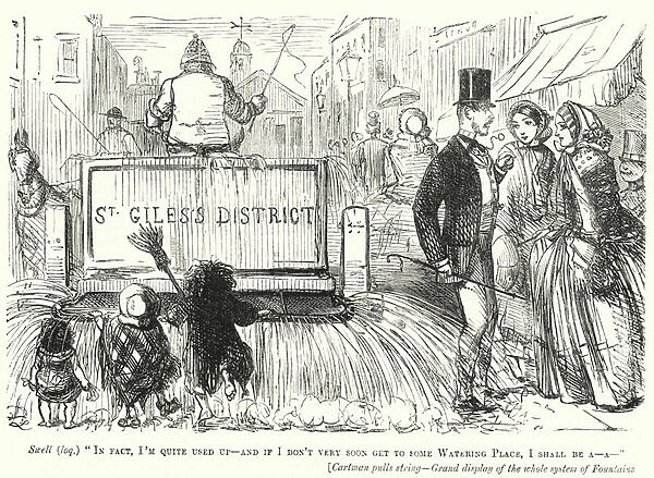 Punch cartoon: Victorian water cart on a London street (engraving)