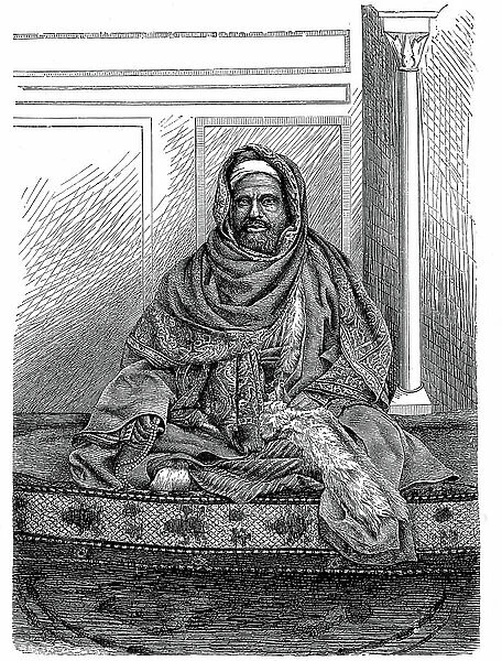 A Qadi (Cadi or Kadi), a Judge who makes decisions according to Islamic Shari'ah law: Khartoum, Sudan late 19th century. Engraving