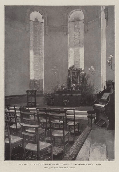 The Queen at Cimiez, Interior of the Royal Chapel in the Excelsior Regina Hotel (engraving)