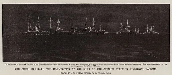The Queen in Dublin, the Illumination of the Ships of the Channel Fleet in Kingstown Harbour (litho)