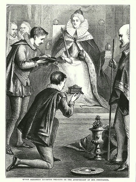 Queen Elizabeth receiving Presents on the Anniversary of her Coronation (engraving)