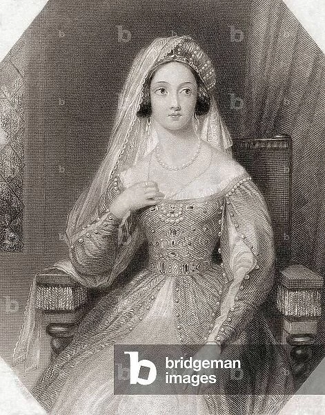 Queen Katherine. Principal female character from Shakespeare's play Henry VIII, 1840 (engraving)
