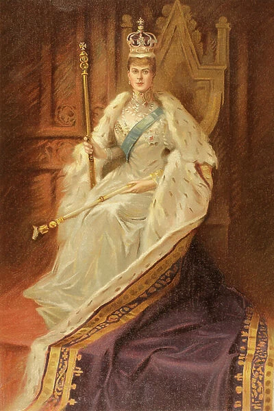 Queen Mary, consort of King George V, in the year of her coronation, 1910. Mary of Teck, Victoria Mary Augusta Louise Olga Pauline Claudine Agnes, 1867 to 1953. From The Illustrated London News, 1910