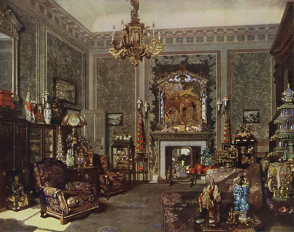 Queen Mary's Chinese Chippendale Room, Buckingham Palace, London (colour litho)