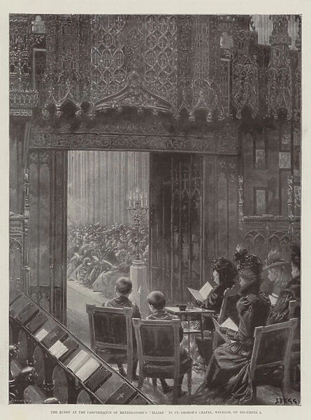 The Queen at the Performance of Mendelssohns 'Elijah'in St Georges Chapel, Windsor, on 9 December (litho)