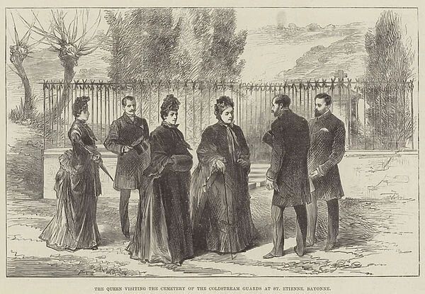 The Queen visiting the Cemetery of the Coldstream Guards at St Etienne, Bayonne (engraving)