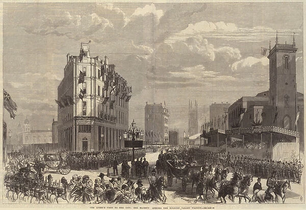 The Queens Visit to the City, Her Majesty opening the Holborn Valley Viaduct (engraving)