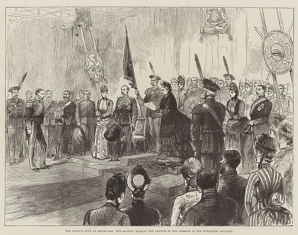 The Queens Visit to Edinburgh, Her Majesty reading her Answer to the Address in the Exhibition Building (engraving)