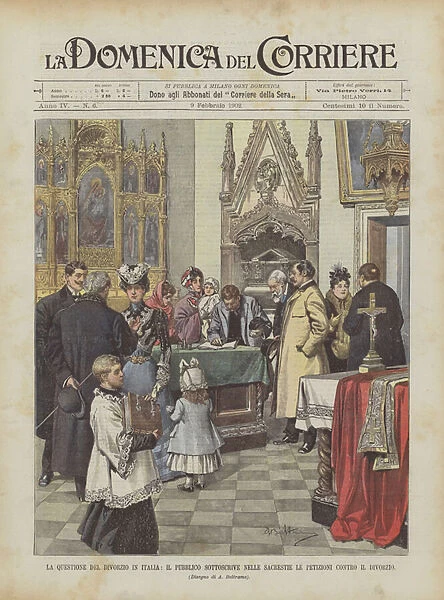 The Question Of Divorce In Italy, The Public Subscribes Petitions Against Divorce In The Sacristies (colour litho)