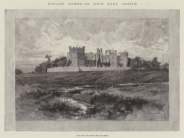 Raby Castle, View from the Fields near the Road (engraving)