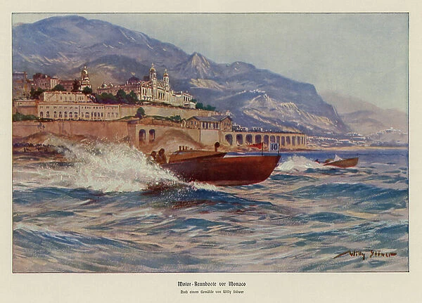 Racing speedboats, Monaco (colour litho)