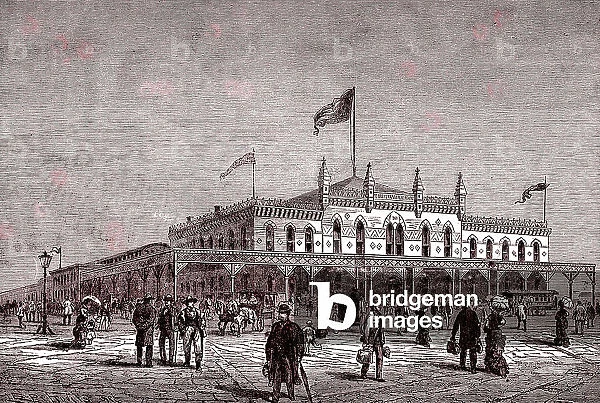 A railway station in Philadelphia, USA, 1886 (engraving)