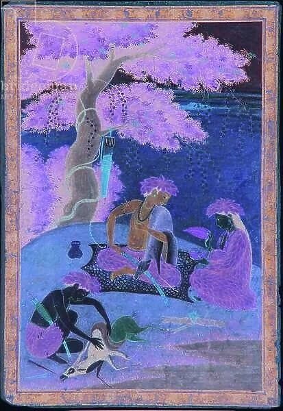 Rama, with Sita and Lakshmana in the forest, from the Ramayana, c
