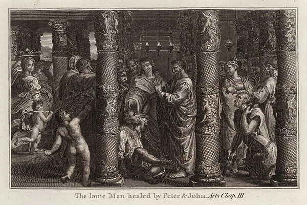 Raphael cartoon: The lame Man healed by Peter and John, Acts, Chap III (engraving)