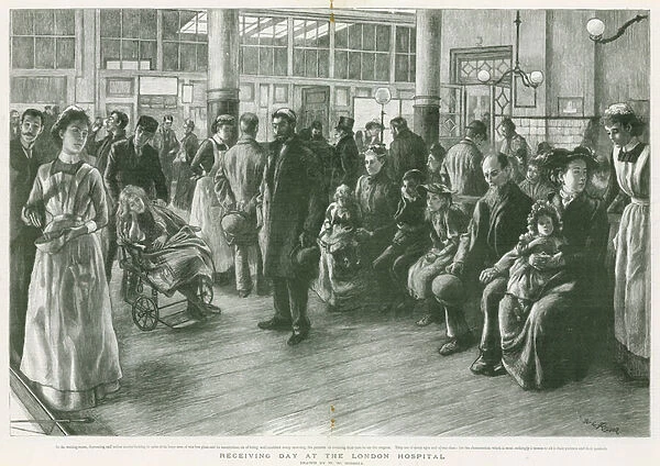 Receiving day at the London Hospital (engraving)