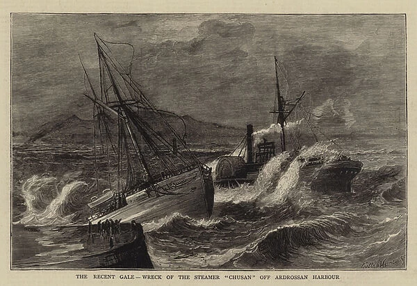The Recent Gale, Wreck of the Steamer 'Chusan'off Ardrossan Harbour (engraving)