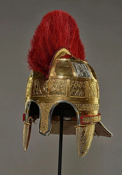 Reconstruction of helmet elements from the Staffordshire Hoard (gold & silver)