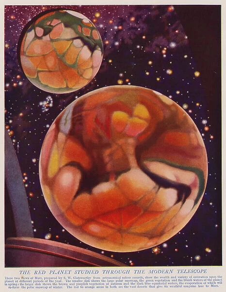 The Red Planet studied through the modern telescope (colour litho)