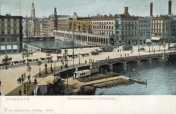 Reesendamm Bridge, Alster River, Hamburg (colour photo)