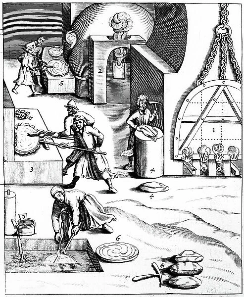 Refining copper by Hungarian process, 1580 (engraving)