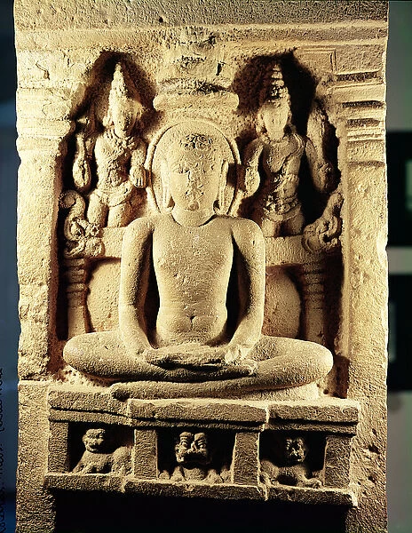 Relief depicting Tirthankara Mahavira (599-527 BC) in meditation, from Danavulapadu