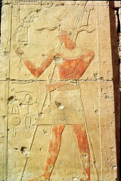 Relief depicting Tuthmosis III (c.1490-1439) from the Temple of Queen Hatshepsut, Dynasty XVIII, New Kingdom, c.1458 BC (sandstone)