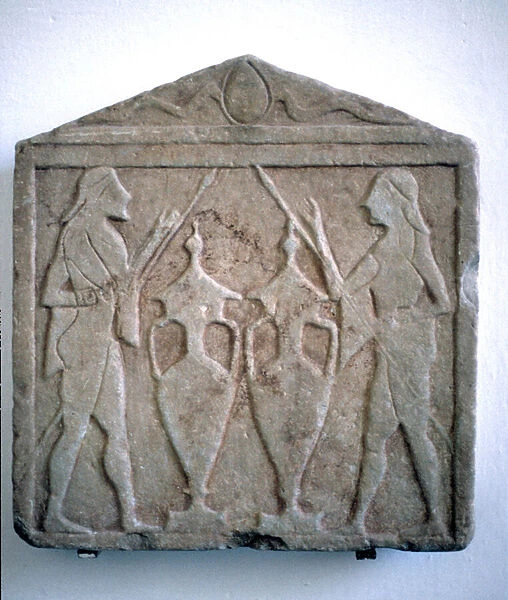 Relief of the Dioscuri, from Sparta, Greece, 600-550 BC (marble)