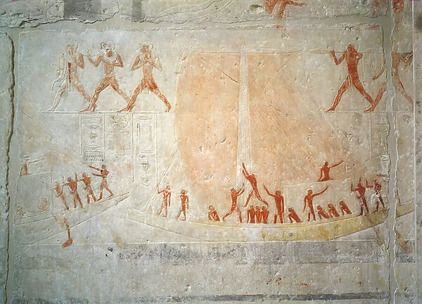 Relief from the Mastaba of Akhethotep depicting boating, from Saqqara