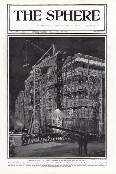 Remodelling of the facade of Buckingham Palace, London, 1913 (litho)