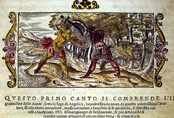 Representation of the fight between Ferragus, the buckwheat and Renaud (Rinaldo)